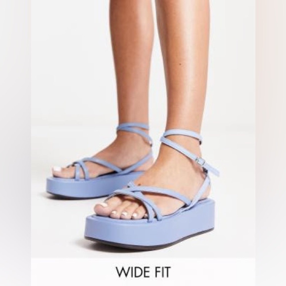 ASOS wide fit Truffle Collection strappy ankle strap flatform sandals in blue